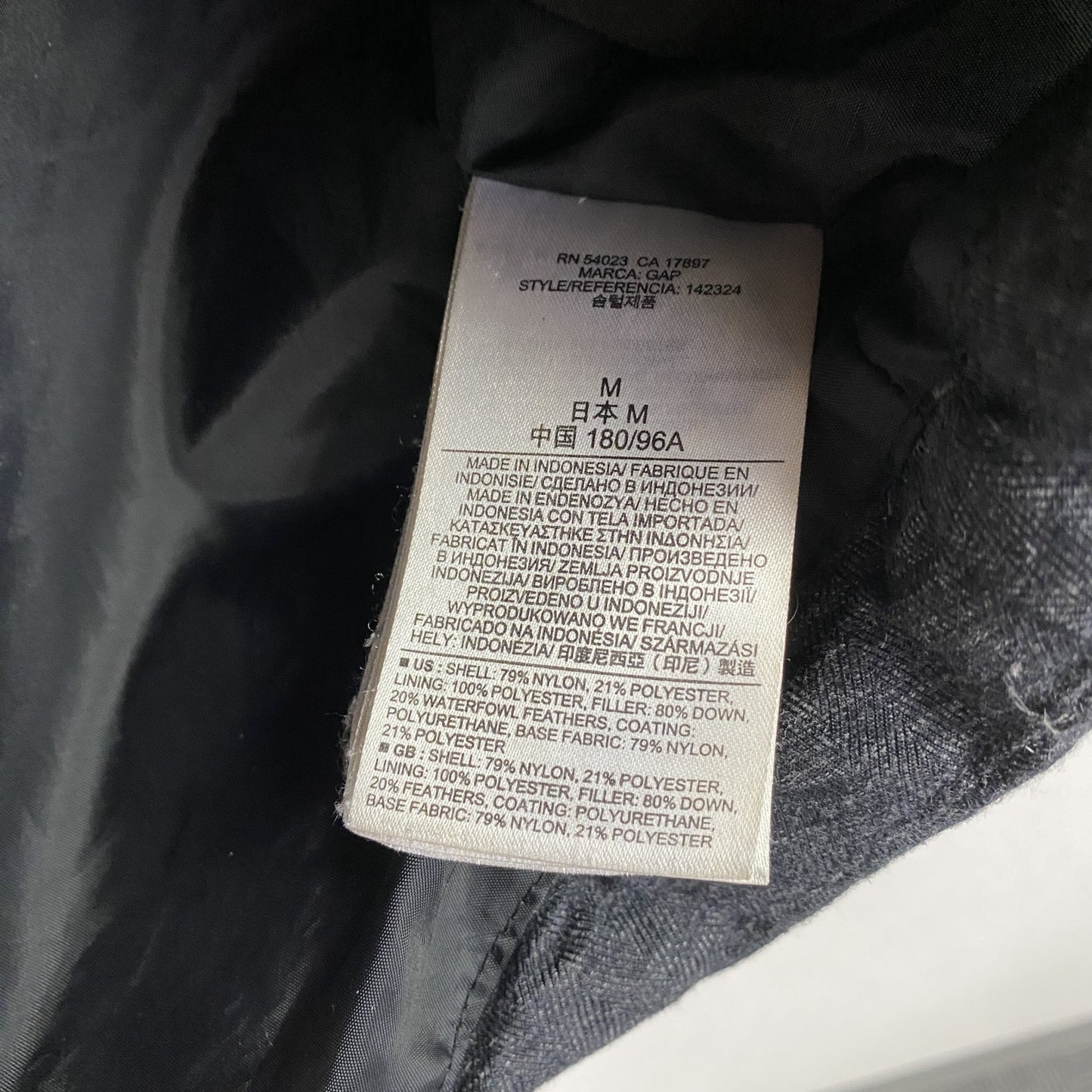 GAP　ギャップ　フーデットダウンジャケット　ダウン80％　比翼仕立て　ダークグレー　Mサイズ