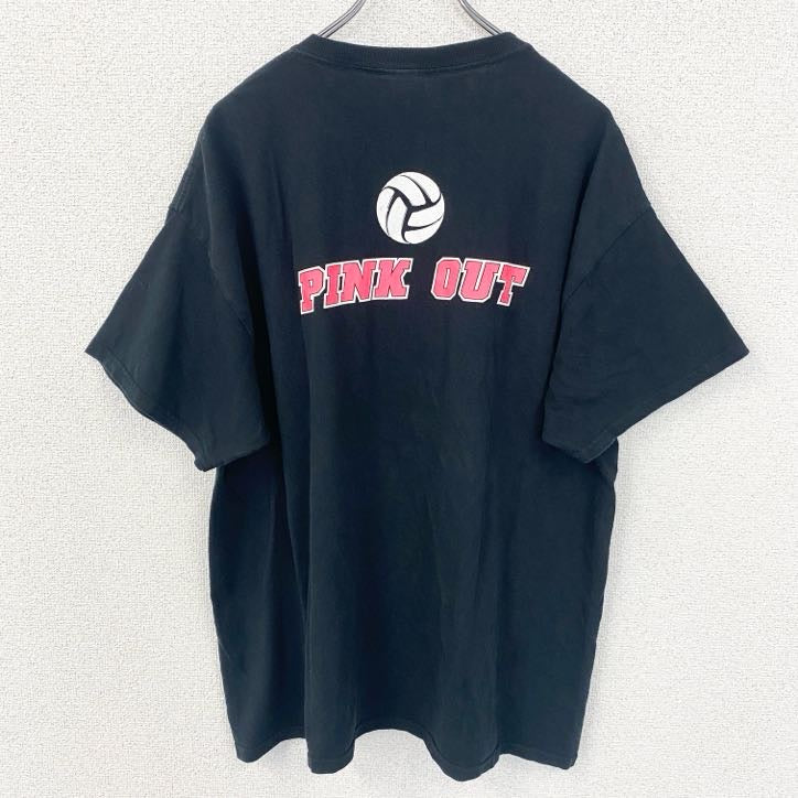 GILDAN　ギルダン　半袖デザインプリントTシャツ　バレーボール　PINK OUT　Tiger　黒　ブラック　XLサイズ　古着