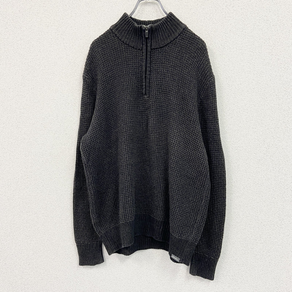 Eddie Bauer　エディーバウアー　ハーフジップニットセーター　焦げ茶　ダークブラウン　XLサイズ メンズ コットン 古着