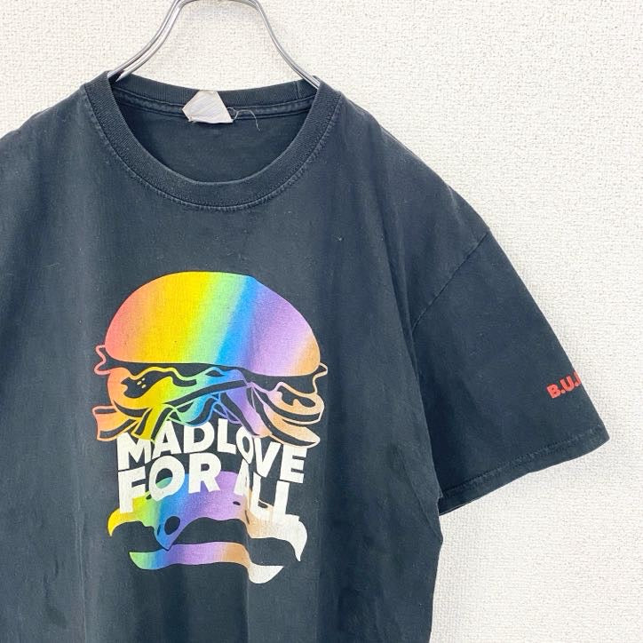 PORT&COMPANY　半袖デザインプリントTシャツ　ハンバーガー　Red Robin　黒　ブラック　Lサイズ　古着