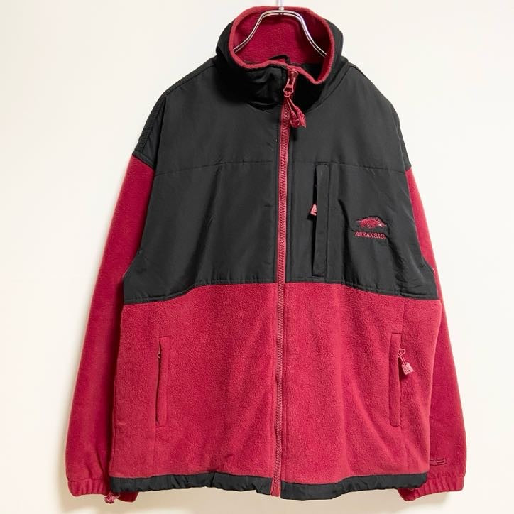 ～90s　CRABLE SPORTSWEAR　フリースジャケット　ARKANSAS　黒　ブラック　赤　レッド　Lサイズ　　ヴィンテージ　古着
