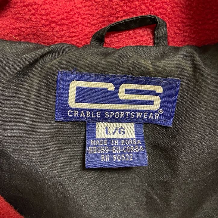 ～90s　CRABLE SPORTSWEAR　フリースジャケット　ARKANSAS　黒　ブラック　赤　レッド　Lサイズ　　ヴィンテージ　古着
