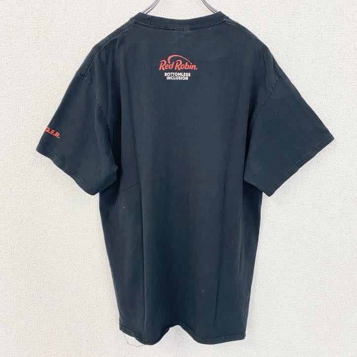 PORT&COMPANY　半袖デザインプリントTシャツ　ハンバーガー　Red Robin　黒　ブラック　Lサイズ　古着