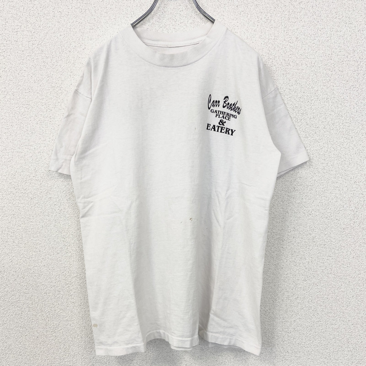 　ヴィンテージ　古着 used　半袖プリントTシャツ　ホワイト　白　カジュアルデザイン　クルーネック　シングルステッチ　90s　レトロ　Lサイズ