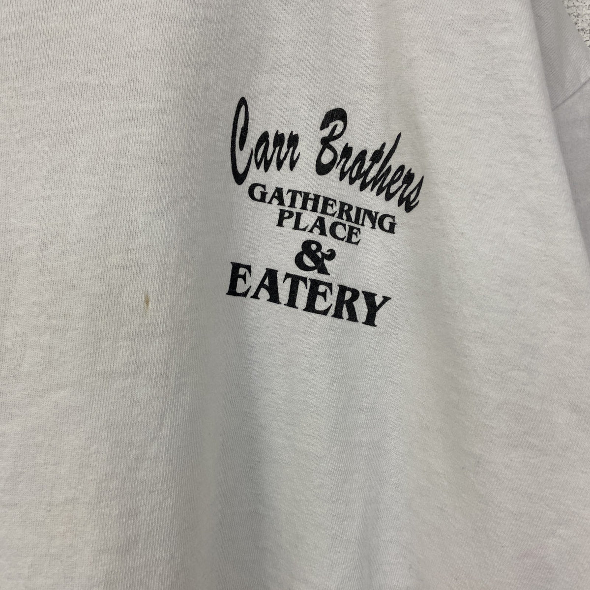 　ヴィンテージ　古着 used　半袖プリントTシャツ　ホワイト　白　カジュアルデザイン　クルーネック　シングルステッチ　90s　レトロ　Lサイズ