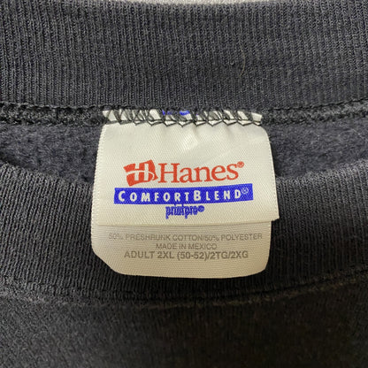 古着 used　Hanes　ヘインズ　長袖スウェット　トレーナー　ワンポイント刺繍　黒　ブラック　クルーネック　XXLサイズ