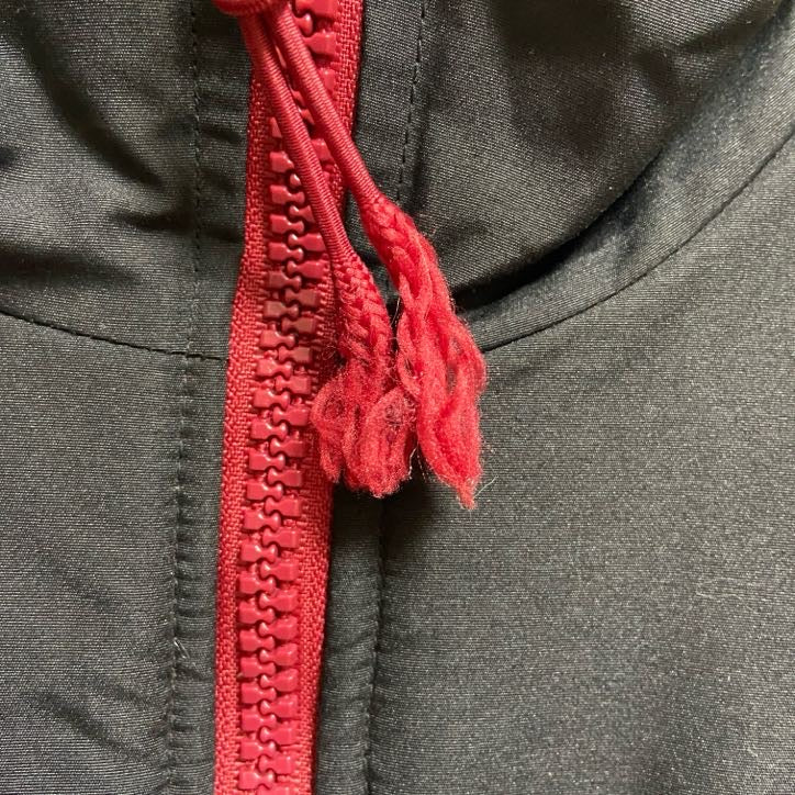 ～90s　CRABLE SPORTSWEAR　フリースジャケット　ARKANSAS　黒　ブラック　赤　レッド　Lサイズ　　ヴィンテージ　古着