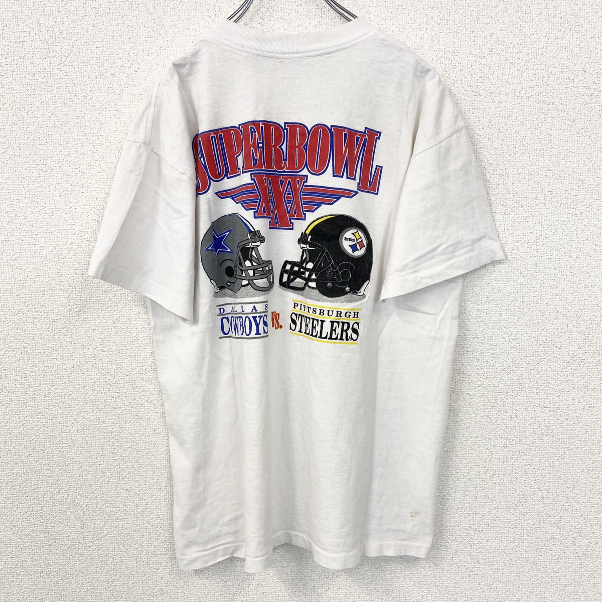　ヴィンテージ　古着 used　半袖プリントTシャツ　ホワイト　白　カジュアルデザイン　クルーネック　シングルステッチ　90s　レトロ　Lサイズ