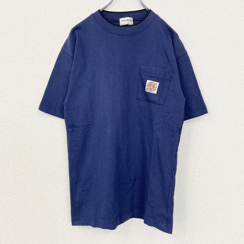 PILGRIM　ピルグリム　半袖プリントTシャツ　青　ブルー　SPORTY　カジュアルデザイン　クルーネック　Mサイズ　古着
