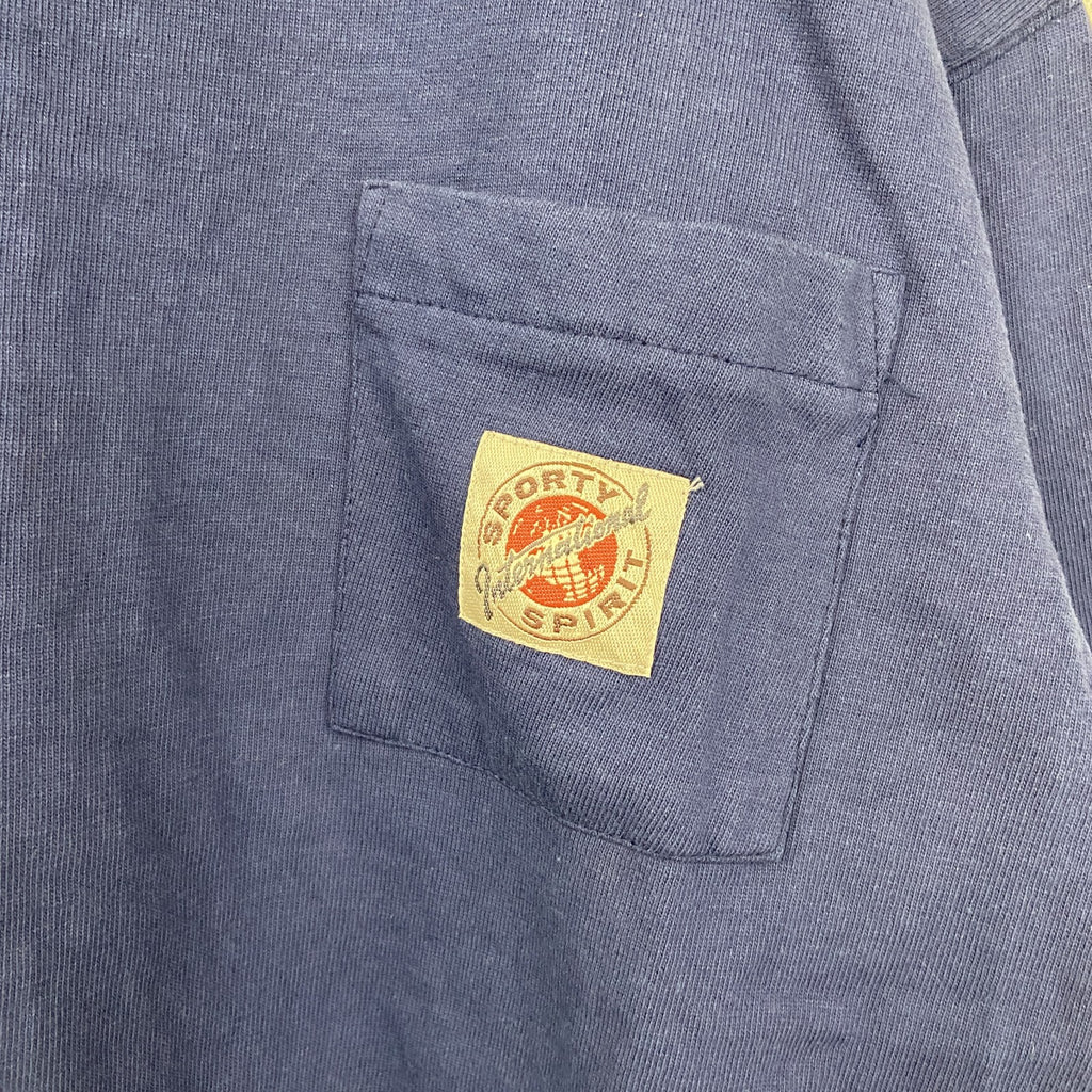 PILGRIM　ピルグリム　半袖プリントTシャツ　青　ブルー　SPORTY　カジュアルデザイン　クルーネック　Mサイズ　古着