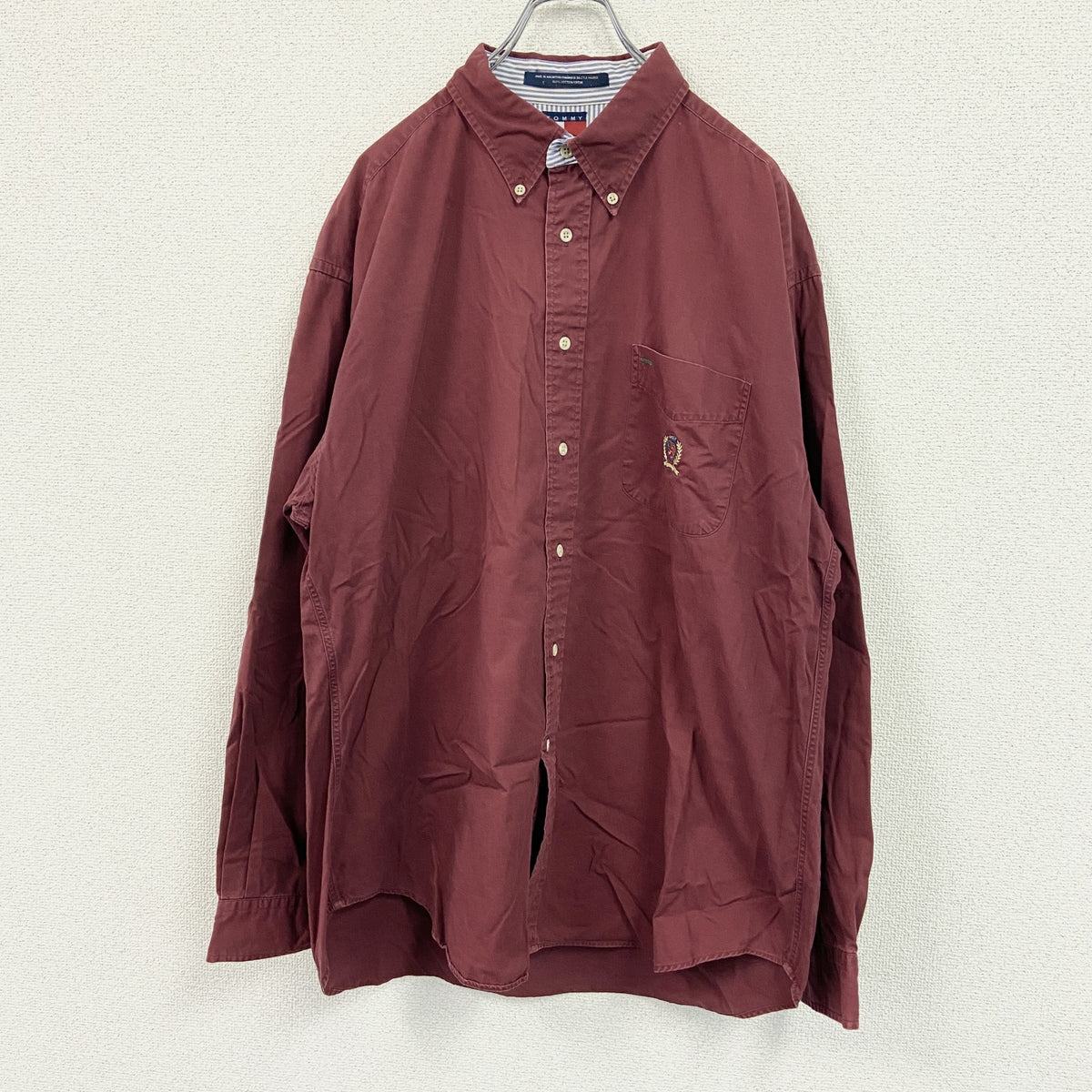 90s　TOMMY HILFIGER　トミーヒルフィガー　長袖シャツ　赤　レッド　XLサイズ　古着