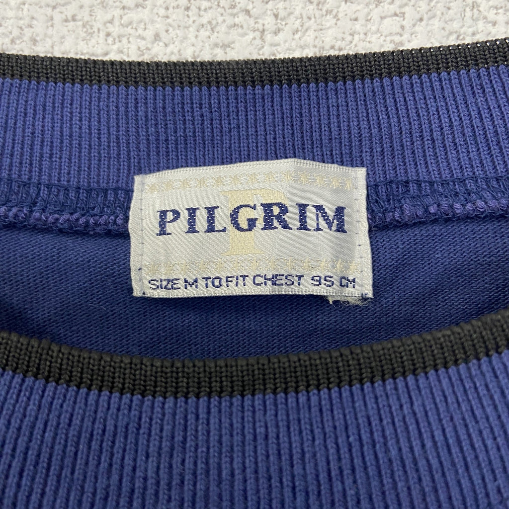 PILGRIM　ピルグリム　半袖プリントTシャツ　青　ブルー　SPORTY　カジュアルデザイン　クルーネック　Mサイズ　古着