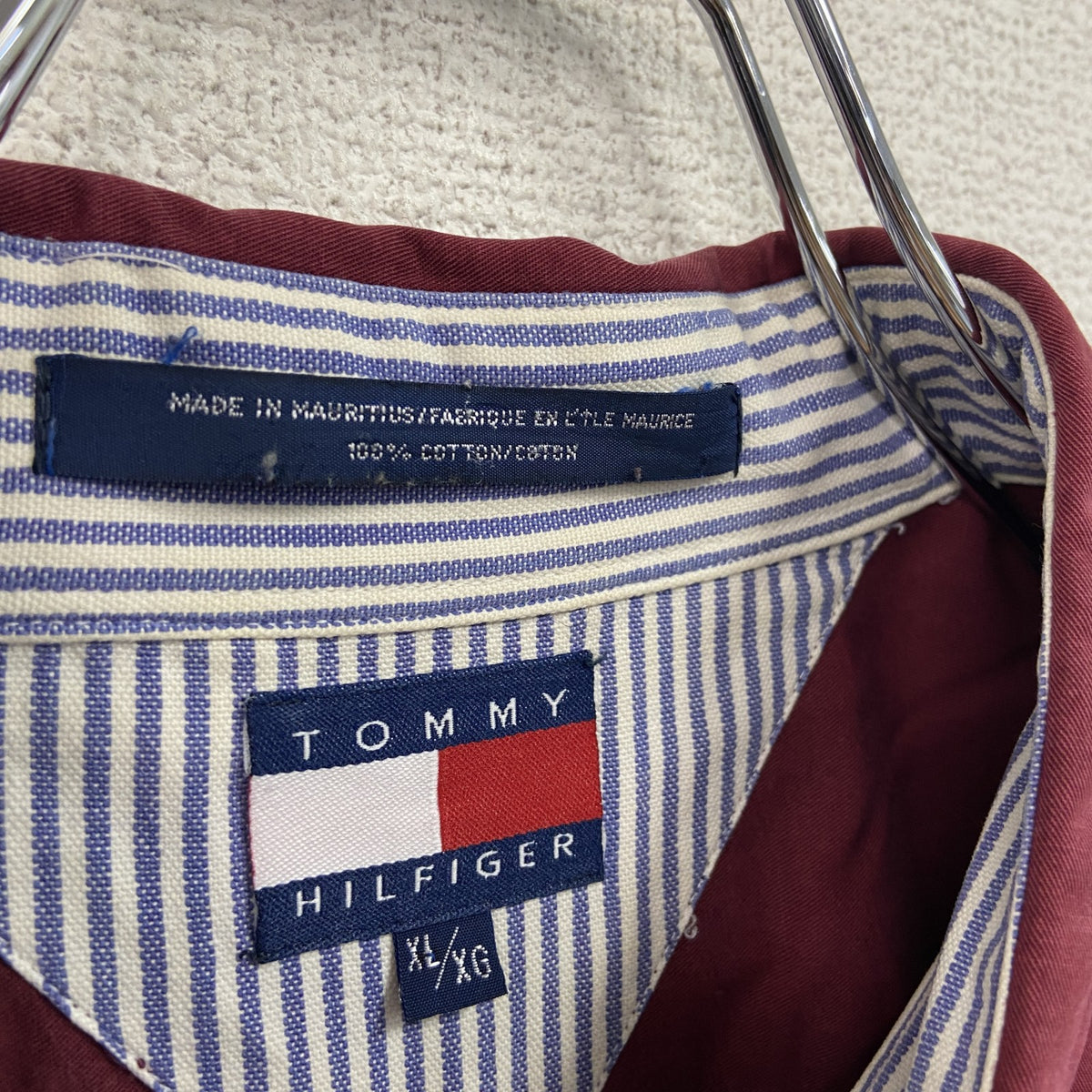 90s　TOMMY HILFIGER　トミーヒルフィガー　長袖シャツ　赤　レッド　XLサイズ　古着