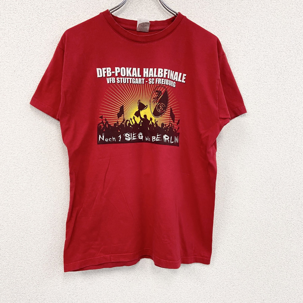 B&C　半袖プリントTシャツ　サッカー　赤　レッド　Mサイズ　古着