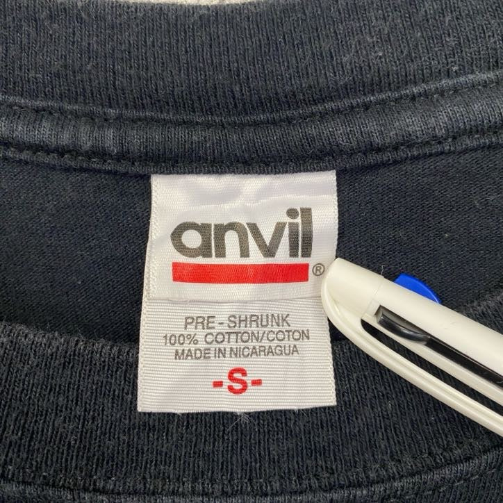 00s　anvil　アンヴィル　半袖プリントTシャツ　漢字プリント　ワンポイント　英字プリント　ヴィンテージ　黒　ブラック　Sサイズ　古着