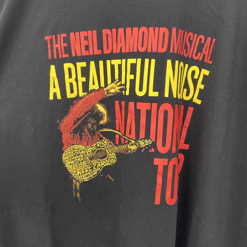 半袖音楽家プリントTシャツ　黒　ブラック　ニール ダイヤモンド　カジュアルデザイン　レトロ　クルーネック　XLサイズ　古着