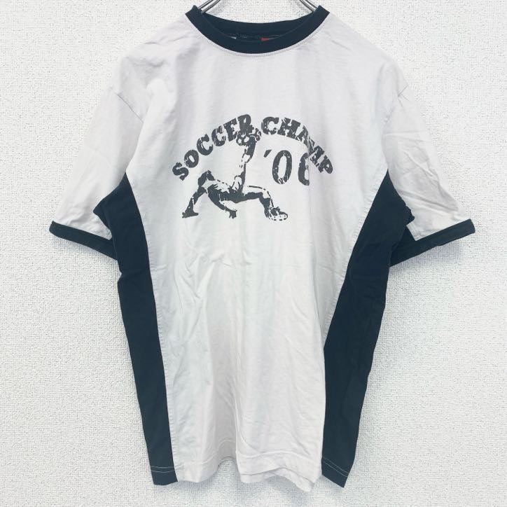 半袖プリントリンガーTシャツ　サッカー　2006　ドイツ　白　ホワイト　黒　ブラック　Mサイズ　古着
