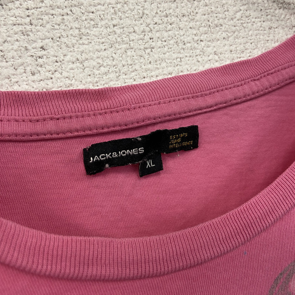 JACK&JONES　ジャックアンドジョーンズ　半袖プリントTシャツ　ドクロ　ピンク　XLサイズ　古着