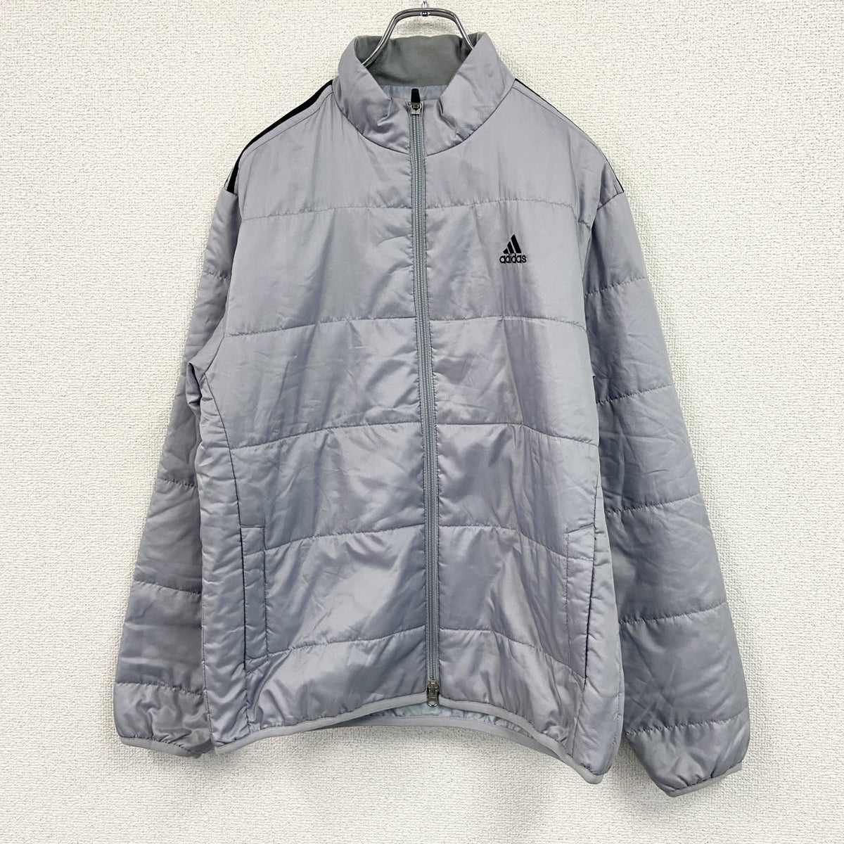 00s　adidas　アディダス　フルジップ中綿ジャケット　灰色　グレー　Mサイズ ダウン ダウンアウター メンズ 古着