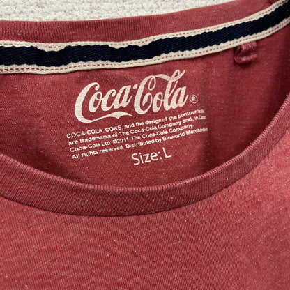 Coca’Cola　コカ・コーラ　半袖Tシャツ　シングルステッチ　企業ロゴ　デカロゴ　フェード　赤　レッド　Lサイズ