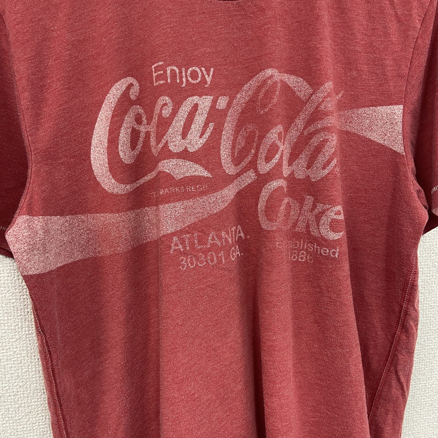 Coca’Cola　コカ・コーラ　半袖Tシャツ　シングルステッチ　企業ロゴ　デカロゴ　フェード　赤　レッド　Lサイズ