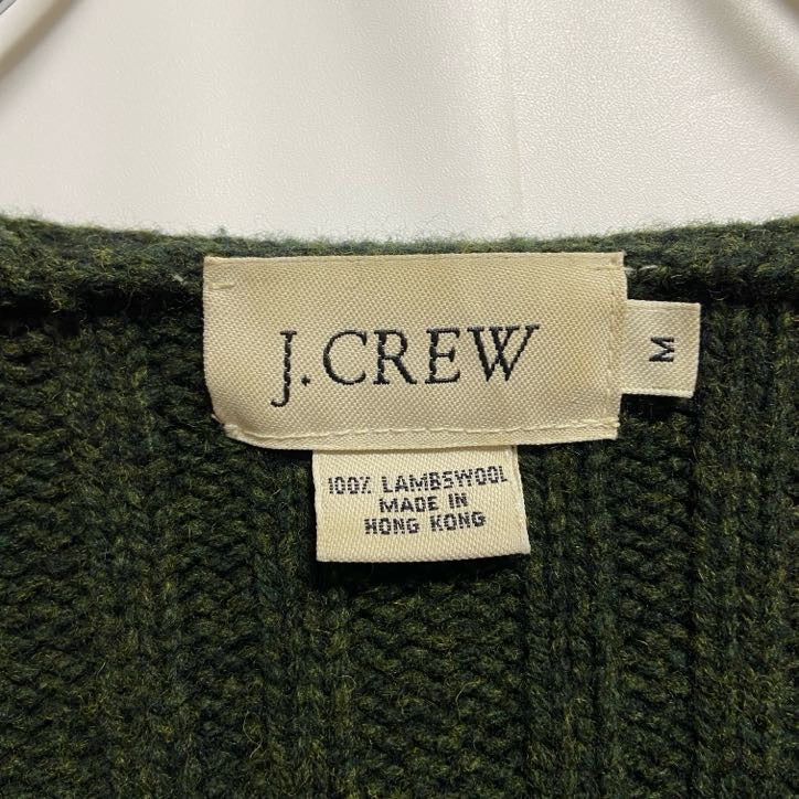 古着 used　J.CREW　ジェイクルー　長袖厚手Vネックニット　セーター　リブ編み　緑　グリーン　秋冬服　Mサイズ