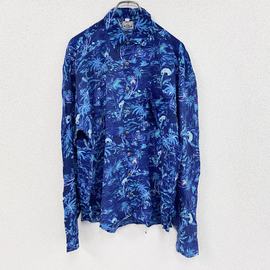 CARDCHE　長袖総柄デザインシャツ　マルチカラー　青　ブルー　Mサイズ