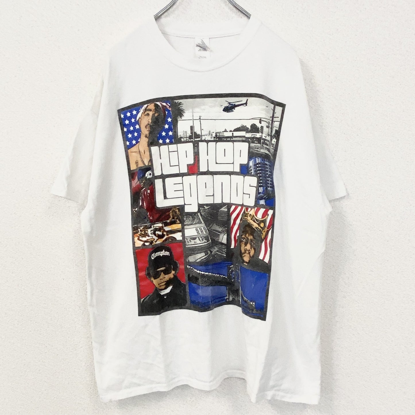 古着 used　GILDAN ギルダン　半袖HIPHOPプリントTシャツ　白　クルーネック　グランドセフトオート　XLサイズ