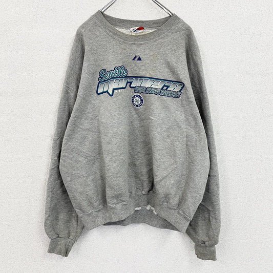 90s～　Majestic　マジェスティック　MLB　シアトル・マリナーズ　スウェット/トレーナー　グレー　XLサイズ