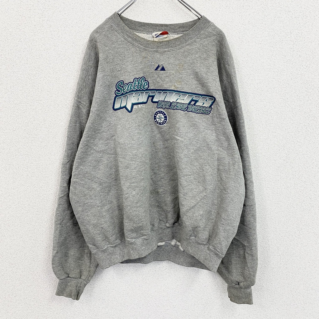 90s～　Majestic　マジェスティック　MLB　シアトル・マリナーズ　スウェット/トレーナー　グレー　灰色　XLサイズ　　ヴィンテージ　古着