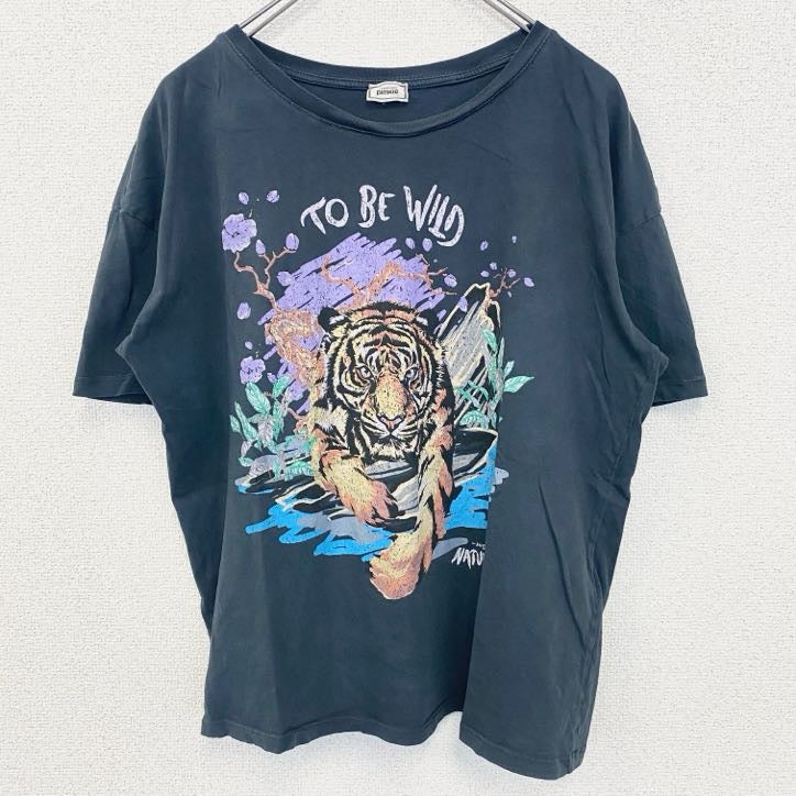 collectlon plmkle　半袖プリントTシャツ　虎　トラ　タイガー　動物　アニマル　ネイビー　紺　Mサイズ　古着