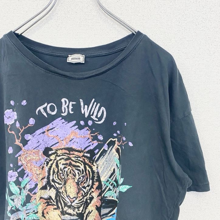 collectlon plmkle　半袖プリントTシャツ　虎　トラ　タイガー　動物　アニマル　ネイビー　紺　Mサイズ　古着