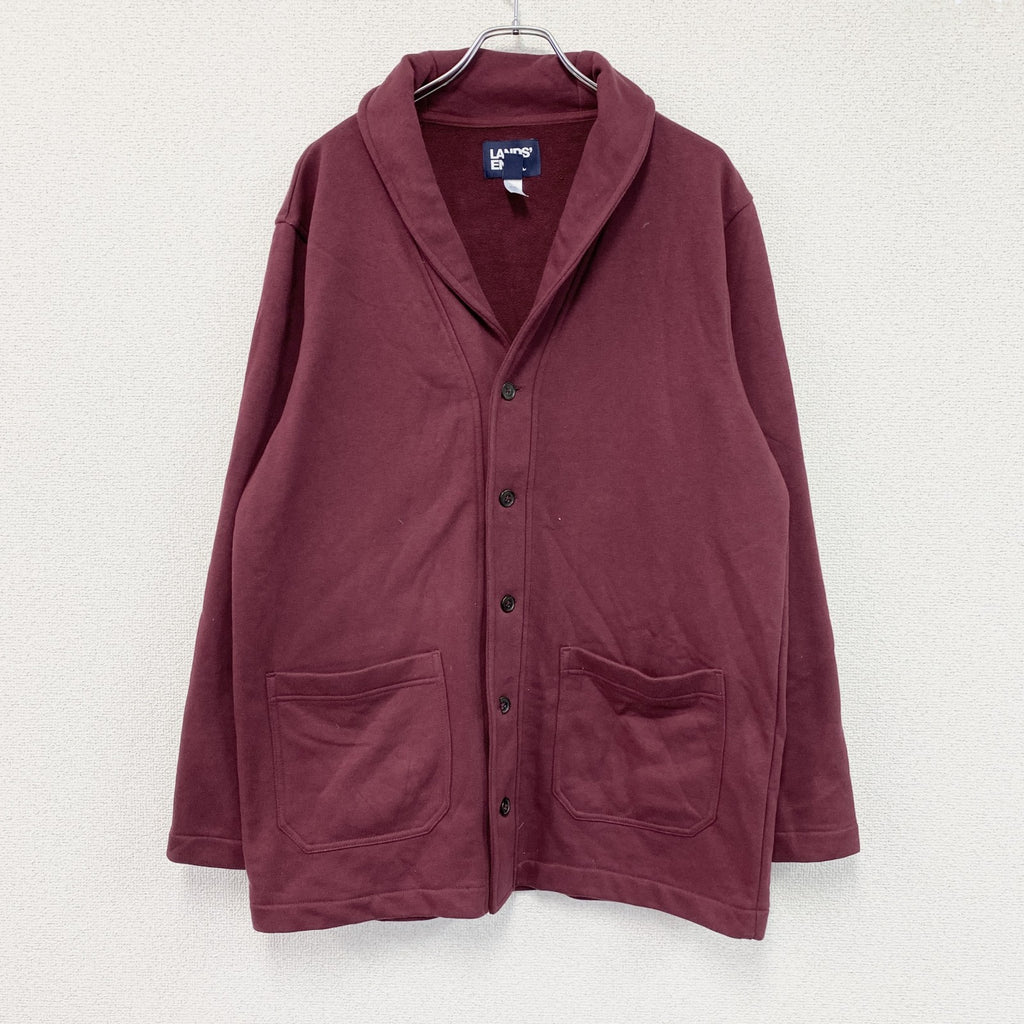 LANDS'END　ランズエンド　ショールカラースウェットカーディガン　バーガンディ　XLサイズ　古着