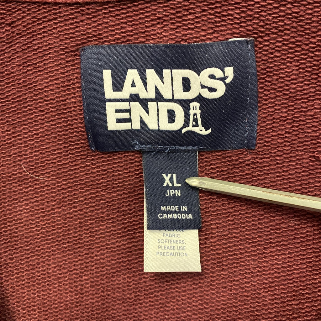 LANDS'END　ランズエンド　ショールカラースウェットカーディガン　バーガンディ　XLサイズ　古着