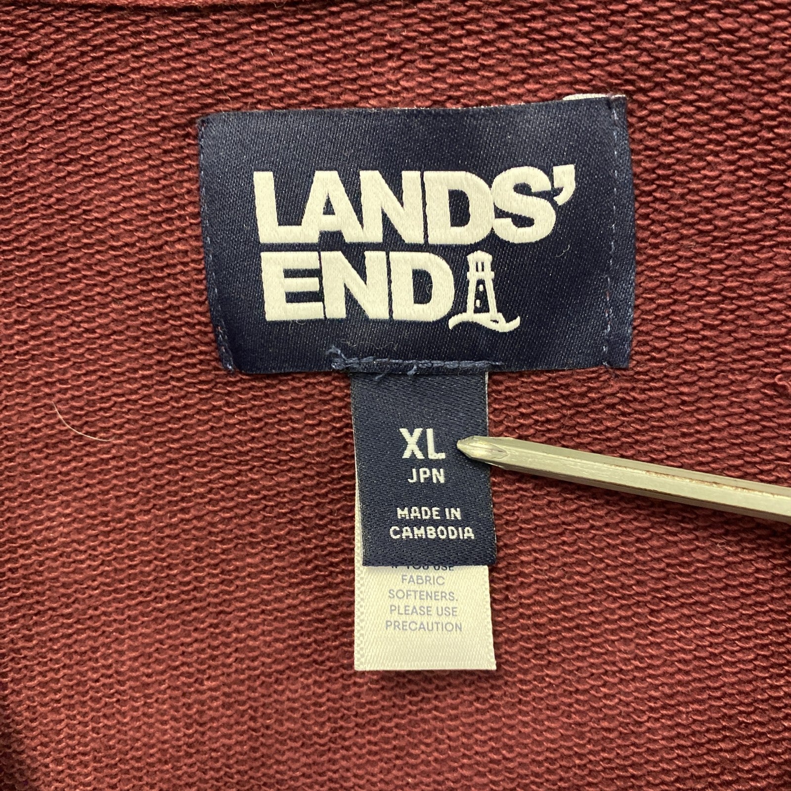 LANDS'END　ランズエンド　ショールカラースウェットカーディガン　バーガンディ　XLサイズ　古着
