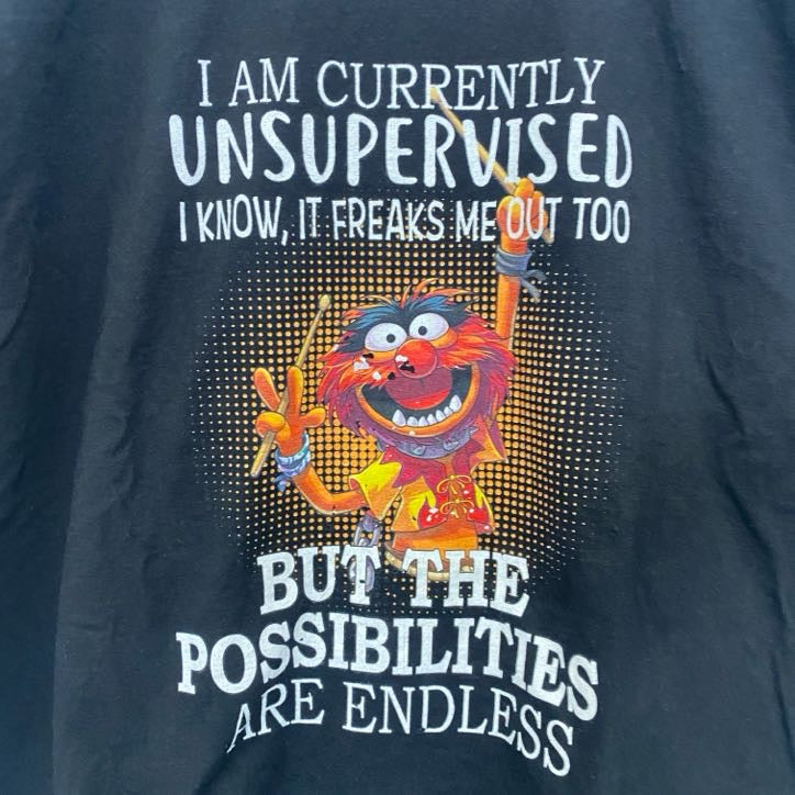 Hanes 　ヘインズ　半袖プリントTシャツ　ドラマー　キャラクター　ドラム　黒　ブラック　XLサイズ　古着