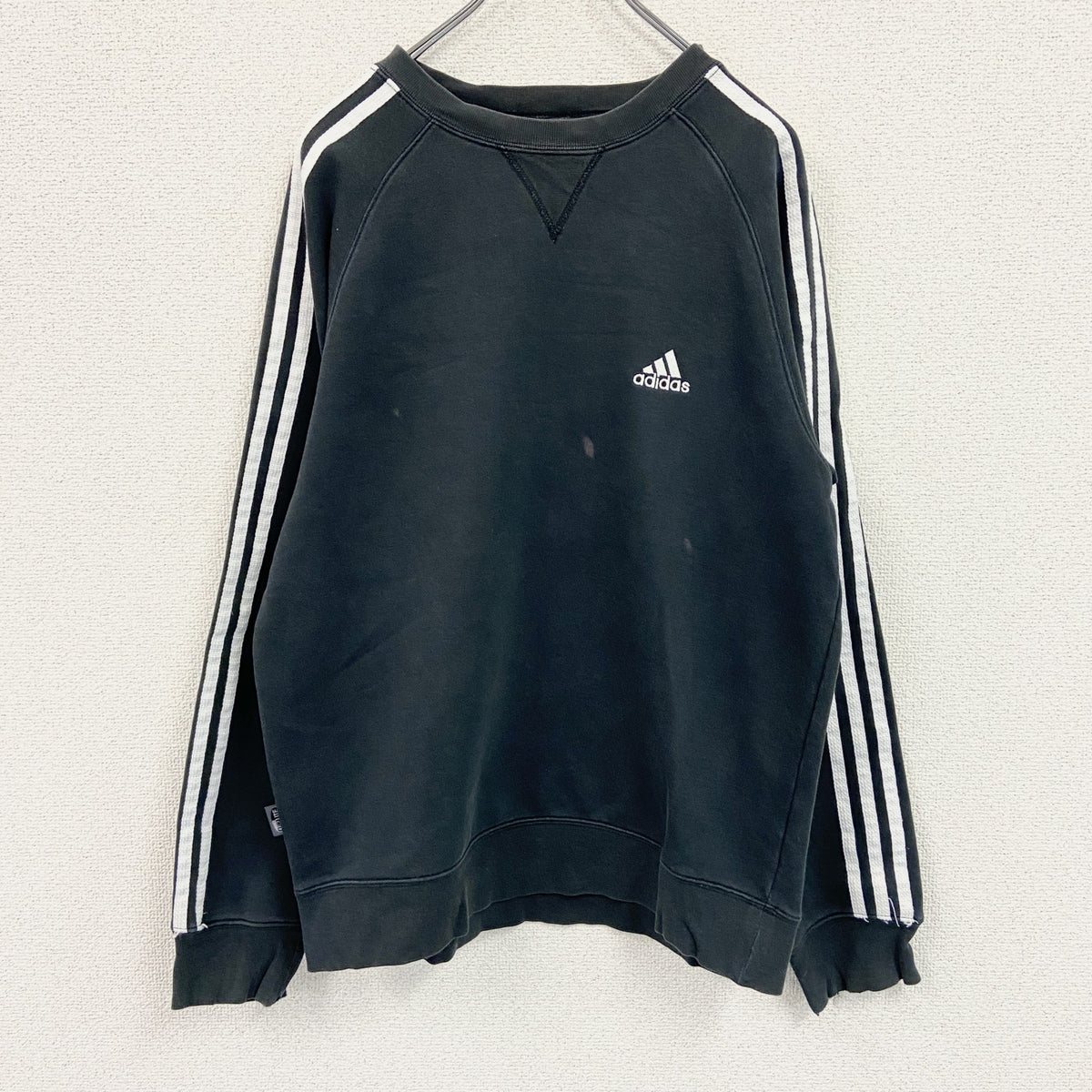 00s　adidas　アディダス　スウェット/トレーナー　フロントロゴ　黒　ブラック　Lサイズ スウェットトップス メンズ コットン 古着