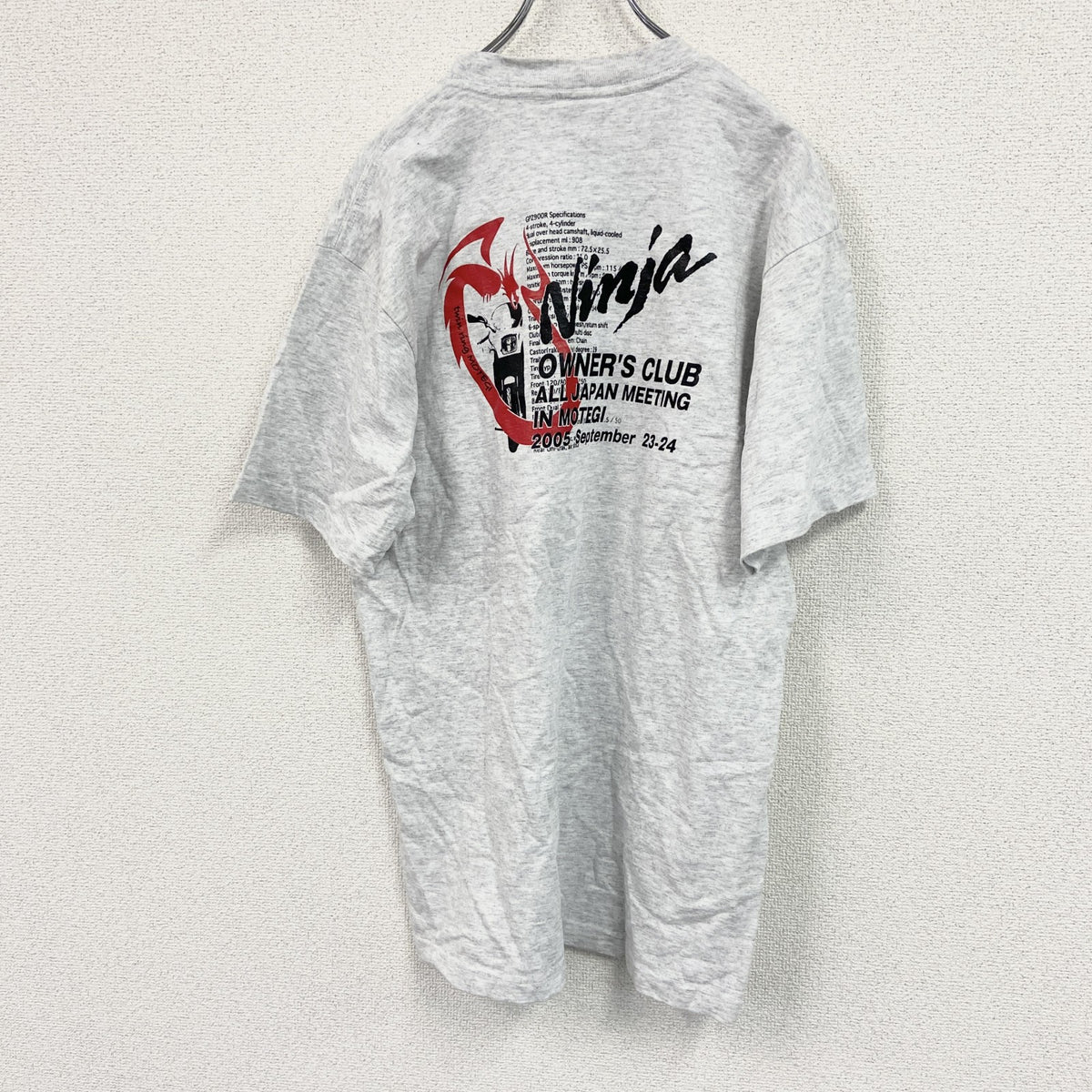 90s　BAY SIDE　ベイサイド　半袖プリントTシャツ　USA製　忍者会　霜降りグレー　Lサイズ　古着
