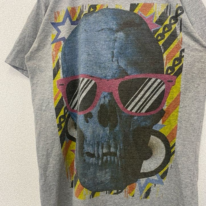 TWO　TONE　半袖プリントTシャツ　ドクロ　スカル　ビッグプリント　レトロデザイン　グレー　灰色　Lサイズ　古着