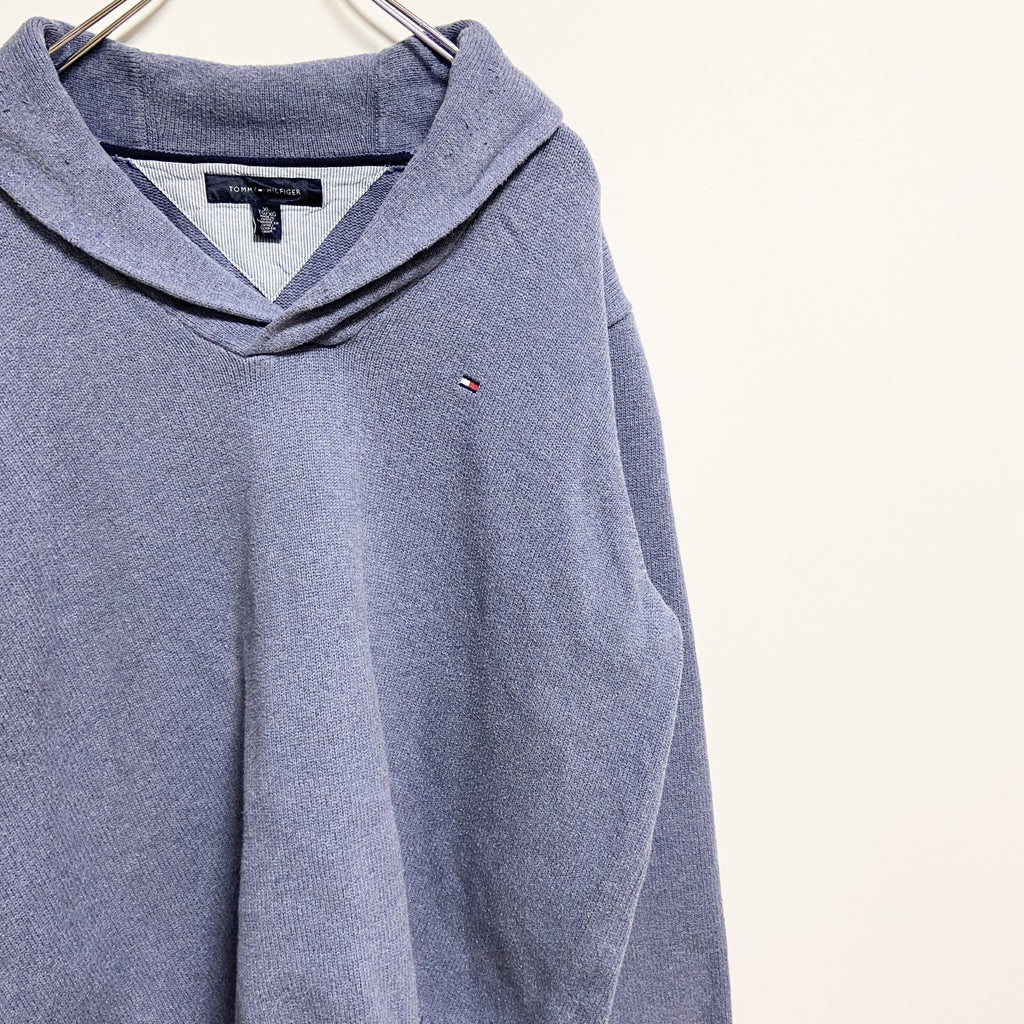 TOMMYHILFIGER　トミーヒルフィガー　長袖ショールカラーニット　セーター　水色　ライトブルー　XLサイズ　古着
