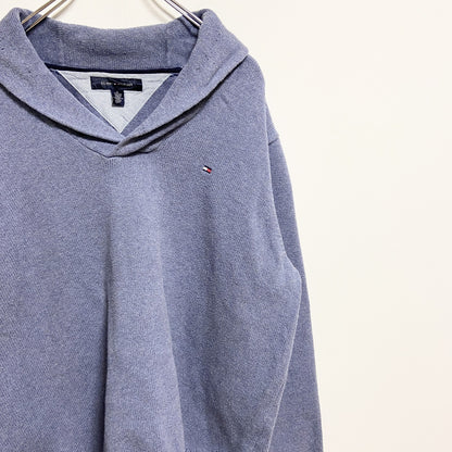 古着 used　TOMMYHILFIGER　トミーヒルフィガー　長袖ショールカラーニット　セーター　水色　ライトブルー　XLサイズ