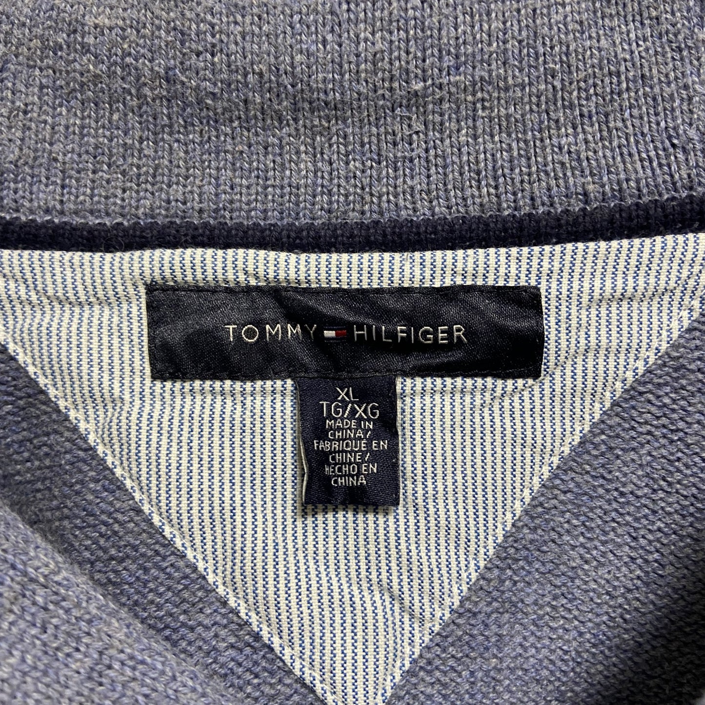 古着 used　TOMMYHILFIGER　トミーヒルフィガー　長袖ショールカラーニット　セーター　水色　ライトブルー　XLサイズ