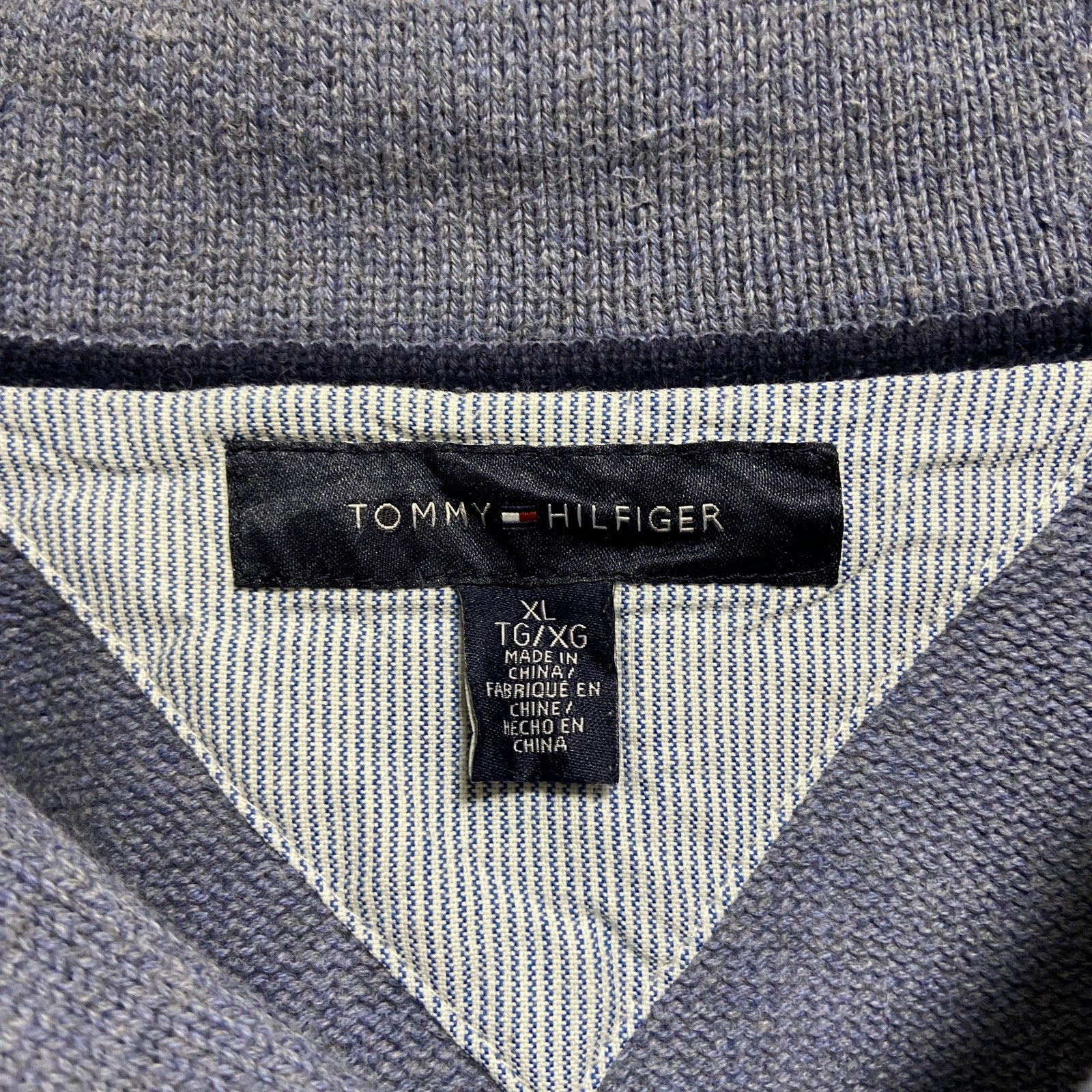 TOMMYHILFIGER　トミーヒルフィガー　長袖ショールカラーニット　セーター　水色　ライトブルー　XLサイズ　古着