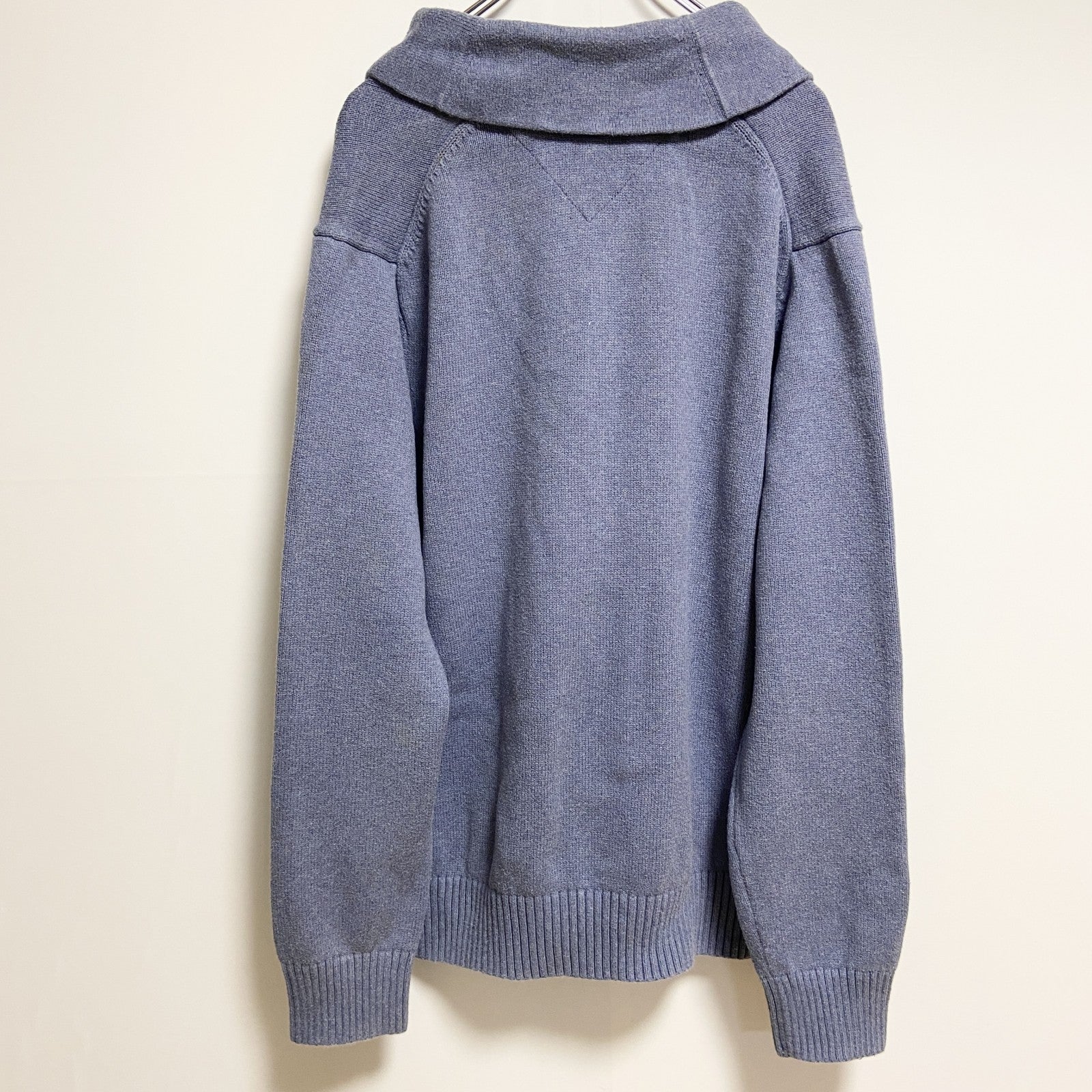 TOMMYHILFIGER　トミーヒルフィガー　長袖ショールカラーニット　セーター　水色　ライトブルー　XLサイズ　古着