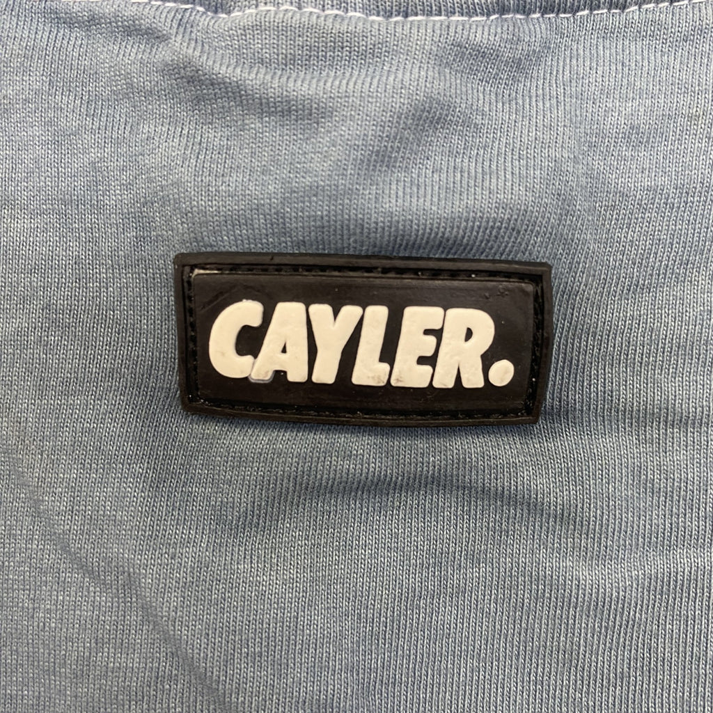 CAYLER　ケイラー　半袖ワンポイント刺繍Tシャツ　バックプリント　レトロデザイン　青　ブルー　Mサイズ　古着