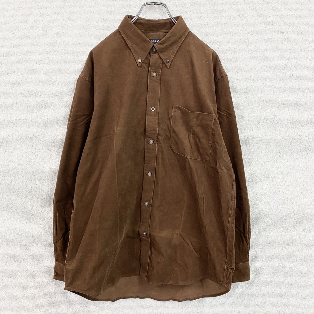 　～00s　UNIQLO　ユニクロ　長袖コーデュロイシャツ　ボタンダウンシャツ　茶色　ブラウン　XLサイズ　古着