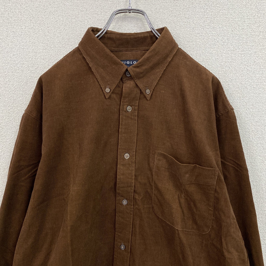 　～00s　UNIQLO　ユニクロ　長袖コーデュロイシャツ　ボタンダウンシャツ　茶色　ブラウン　XLサイズ　古着