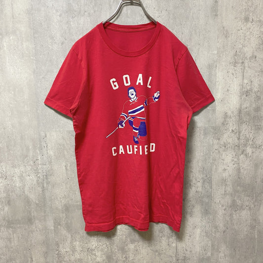 古着 used　半袖プリントTシャツ　クルーネック　バックロゴ　レッド　赤　スポーティー　レトロデザイン　Mサイズ　