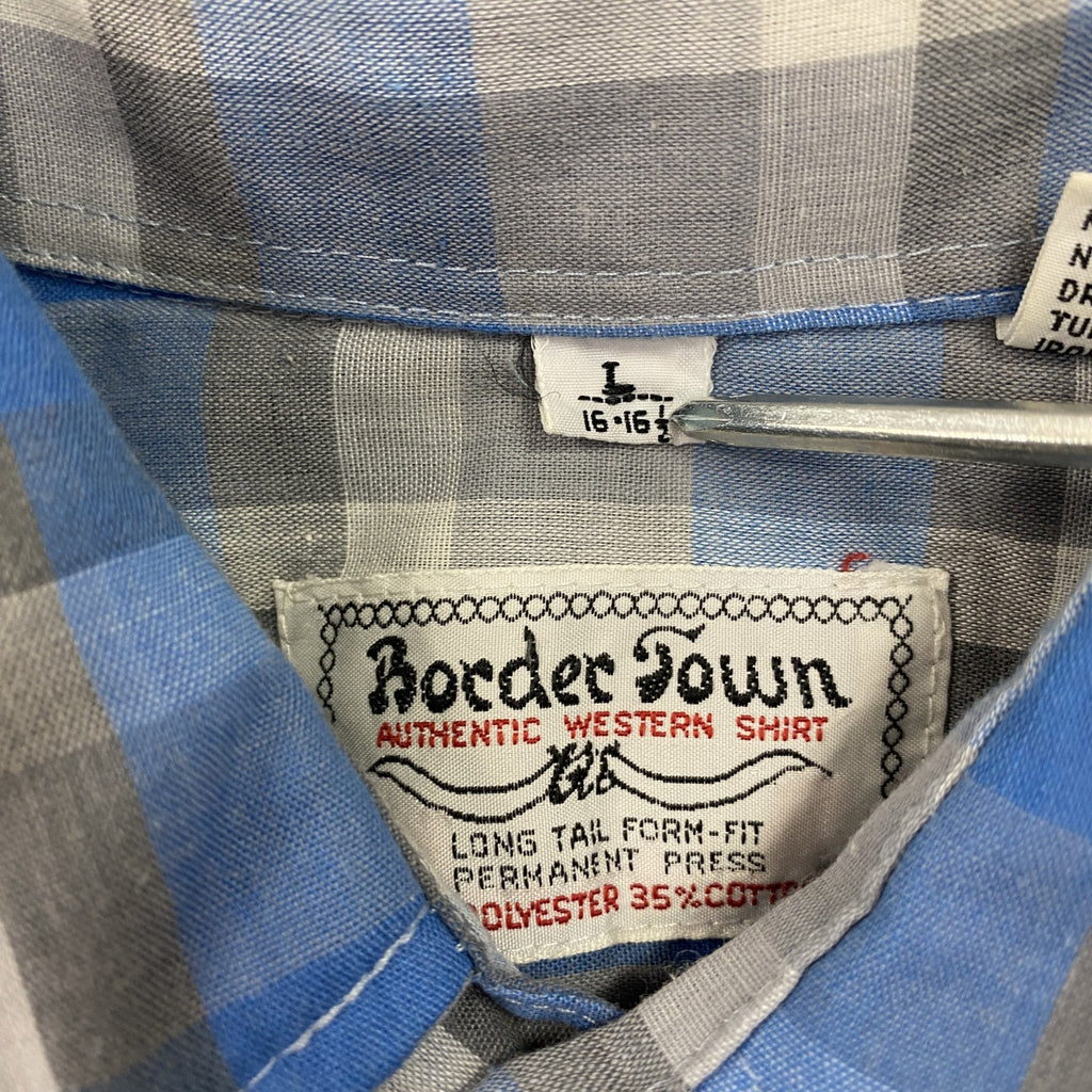 Border Town　ボーダータウン　長袖シャツ　ウエスタンシャツ　チェック柄　ブルー　Lサイズ　古着