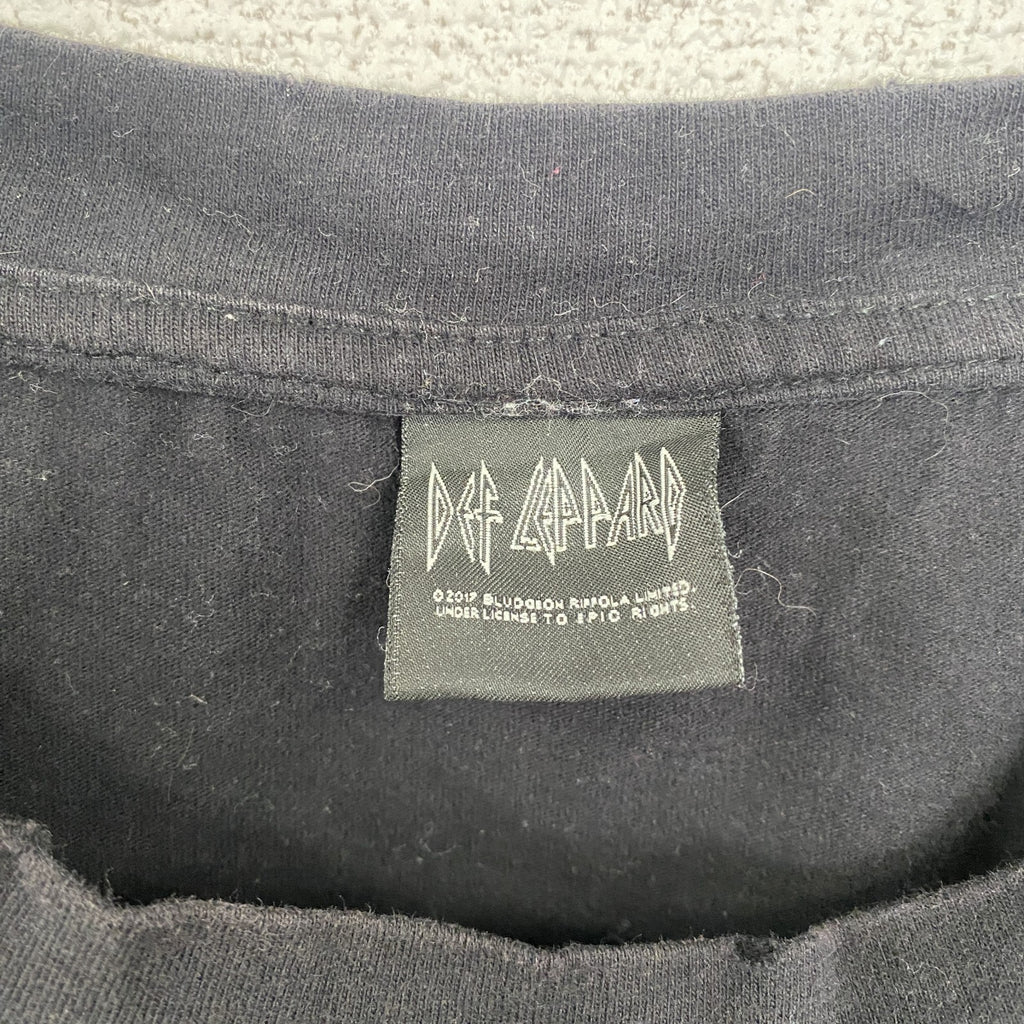 半袖プリントTシャツ　デフ・レパード　ヒステリア　アルバムジャケット　ダメージ加工　黒　ブラック　Sサイズ　古着